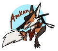 logo amkan, un renard chapeauté avec un air espiègle dans un rond de fond bleu